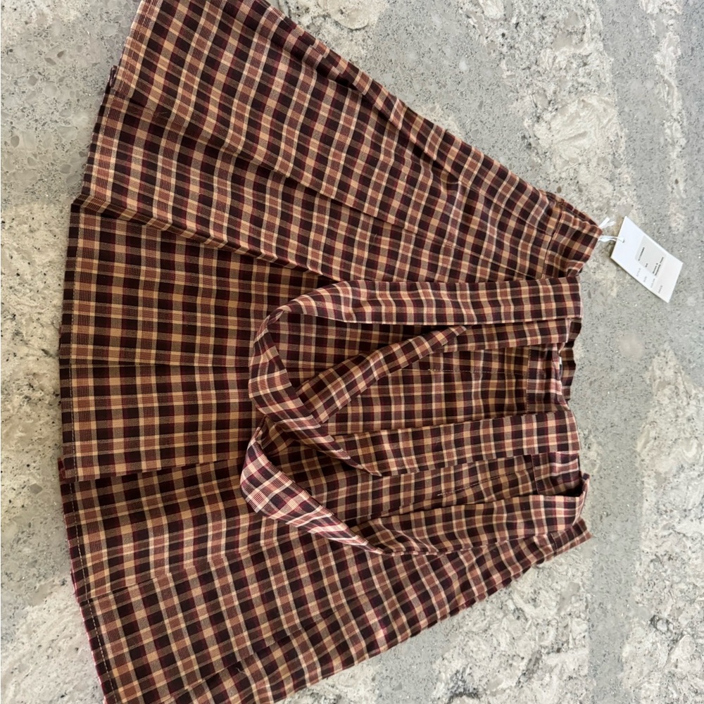 NWT Unique Vintage Overall Skirt Plaid Brown and Burgundy